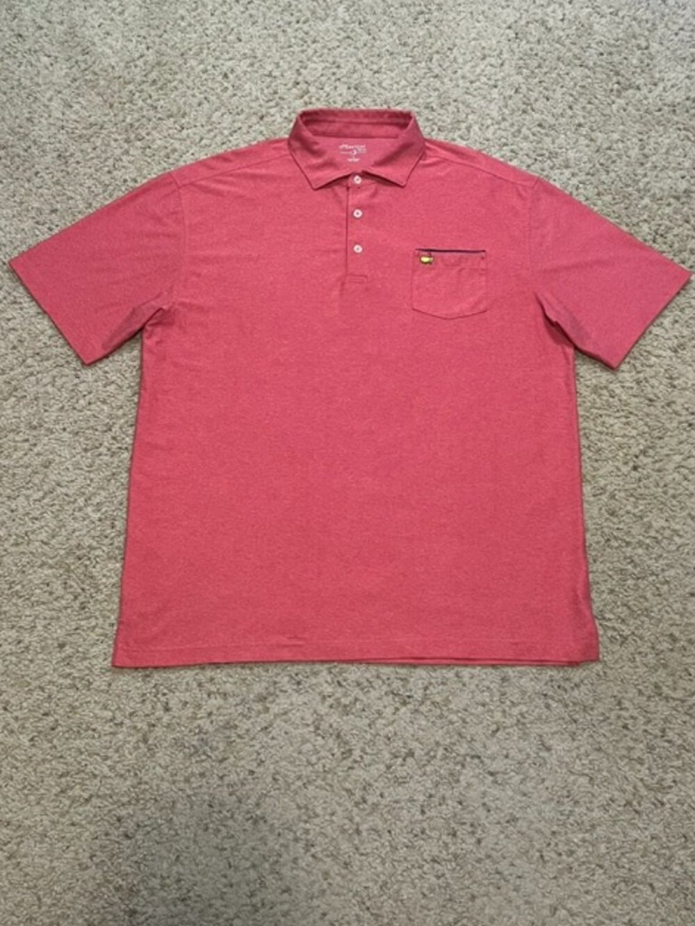 Masters Tech Augusta National Men Salmon Pink Pocket Polo Shirt Size L EUC Golf
